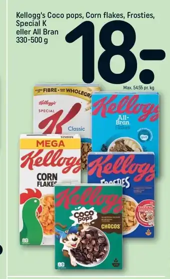 REMA 1000 Kellogg's coco pops, corn flakes, frosties, special k el. all bran tilbud
