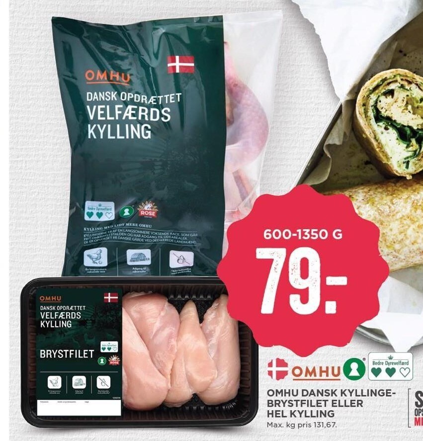 Omhu Dansk kyllingebrystfilet el. hel kylling tilbud hos MENY