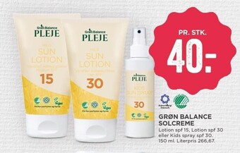 MENY Grøn balance solcreme tilbud