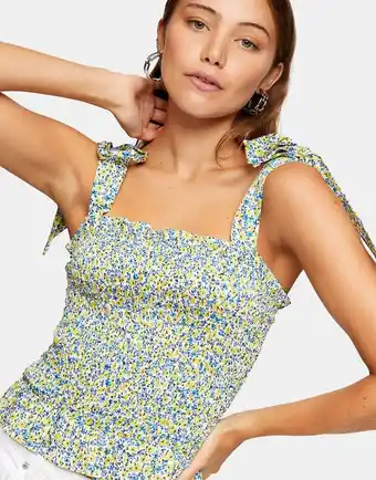 Asos Topshop - Multifarvet top med rynker og bindebånd på skuldrene tilbud