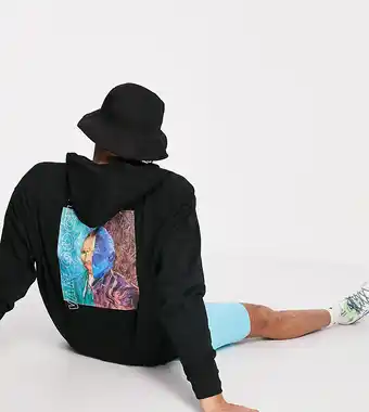 Asos Reclaimed Vintage - Oversized hættetrøje med Van Gogh-print i sort, økologisk bomuld tilbud