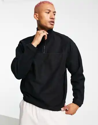 ASOS DESIGN - Oversized sweatshirt med halv lynlås i sort polar-fleece - Del af sæt