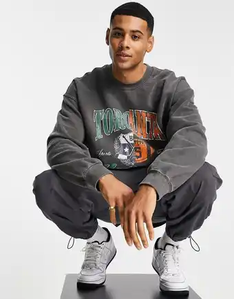 Asos New Look - Mørkegrå sweatshirt med splejset farveblok-design og college-print tilbud