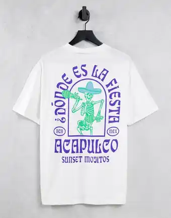 Asos ASOS DESIGN - Afslappet offwhite T-shirt med skeletprint bagpå-Hvid tilbud