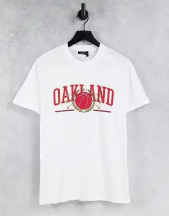 Asos ASOS DESIGN - Hvid t-shirt med college-print i økologisk bomuld tilbud