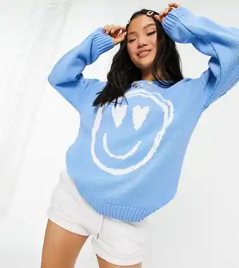 ASOS DESIGN Petite - Blå trøje med smiley-motiv
