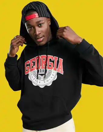 Asos ASOS DESIGN - Oversized sort hættetrøje med Georgia-varsity-print tilbud