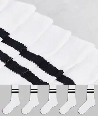 5-pak hvide sportssokker med sorte striber fra ASOS DESIGN