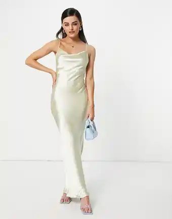 ASOS DESIGN - Maxi slip-kjole i skinnende østersgrå satin med cami-stropper og snøreryg-Hvid