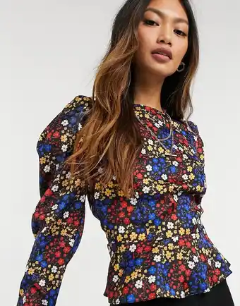 Asos ASOS DESIGN - Top med lange, voluminøse ærmer i favrerigt blomstermønster-Multifarvet tilbud