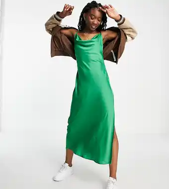 Stradivarius - Grøn slip-midikjole i satin