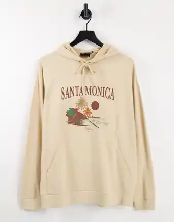 Asos ASOS DESIGN - Oversized let hættetrøje i beige med Santa Monica-strandprint-Neutral tilbud