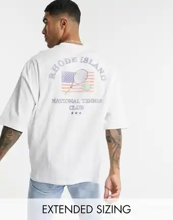 ASOS DESIGN - Hvid oversized t-shirt med tennisprint på bryst og bagpå