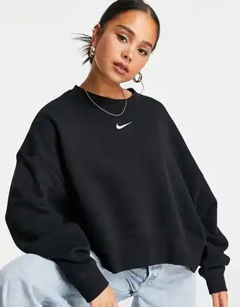 Asos Nike - Sort oversized firkantet sweatshirt med lille swoosh-logo tilbud