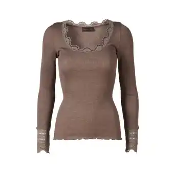 Silketop med blonde ærmer - Brown Melange