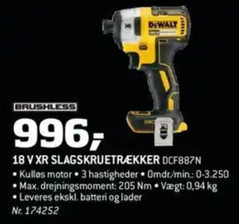Bygma DeWalt 18 V XR Slagskruetrækker DCF887N tilbud