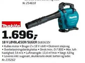 Bygma Makita 18 V Løvblæser/Suger tilbud