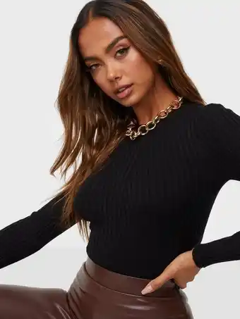 Nelly Pieces Pccrista Ls O-Neck Knit Noos Bc Strikkede trøjer Black tilbud