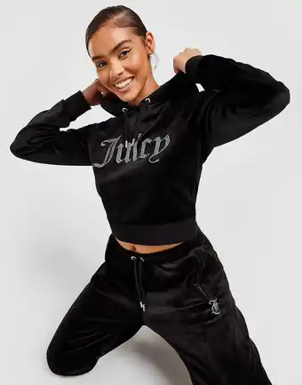 Juicy Couture Diamante Logo Velour Hoodie Dame - Only at JD, Sort