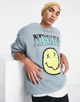 Asos ASOS DESIGN - Grøn oversize sweatshirt med Nirvana-smileyprint tilbud