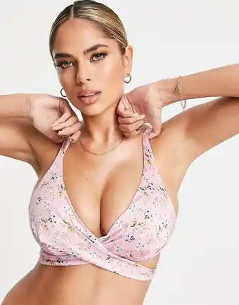 Asos ASOS DESIGN Fuller Bust - Mix and Match - Bikinitop med bøjle og slå-om-detalje i blandet blomstermønster-Multifarvet tilbud