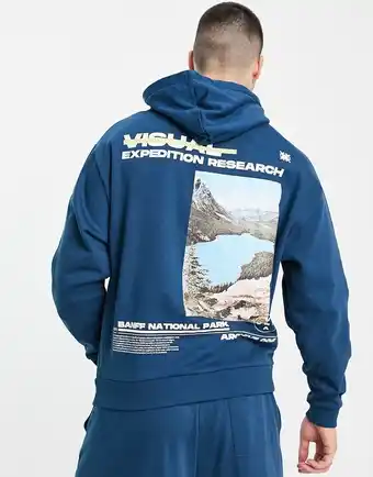 Asos ASOS DESIGN - Oversized hættetrøje med bjergprint bagpå i blå - Del af sæt tilbud