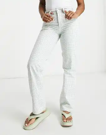 Asos ASOS DESIGN - Jeans med mellemhøj talje og lige ben i grønne gingham-tern i 90&aposer-stil tilbud
