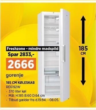 Power 185 cm køleskab tilbud