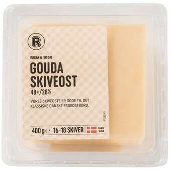 REMA 1000 Gouda skiveost 48+, 400 g tilbud