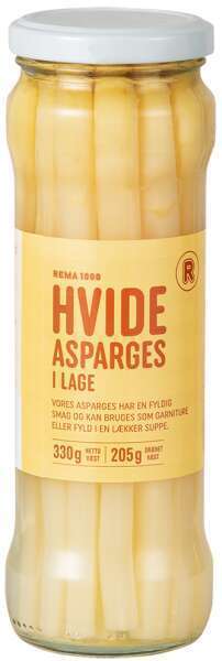 REMA 1000 Hvide asparges i lage, 205 g tilbud