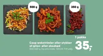 Kvickly Coop wok strimler eller stykker af grise- eller oksekød tilbud