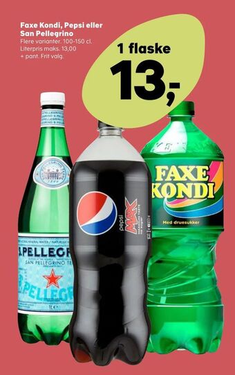 Kvickly Faxe Kondi, Pepsi eller San Pellegrino tilbud