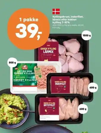SuperBrugsen Kyllingebryst, inderfilet, lårmix eller hakket kylling 7-10% tilbud