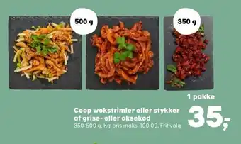 SuperBrugsen Coop wok strimler eller stykker af grise- eller oksekød tilbud