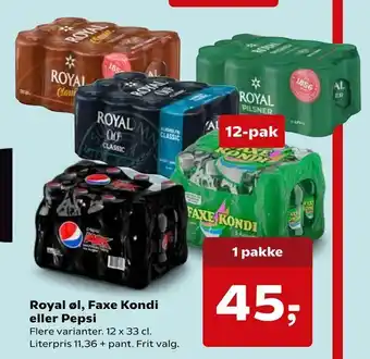 SuperBrugsen Royal øl, Faxe Kondi eller Pepsi tilbud