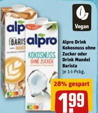 REWE DE Alpro Drink Kokosnuss Ohne Zucker oder Drink Mandel Barista 1-L tilbud