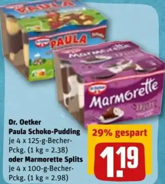 REWE DE Dr. Oetker Paula Schoko-Pudding 125 g oder Marmorette Splits 100 g tilbud