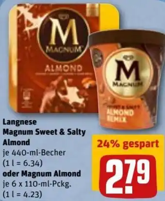 REWE DE Langnese Magnum Sweet & Salty Almond 440 ml oder Magnum Almond 6x110 ml tilbud