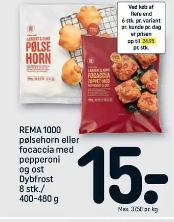 REMA 1000 Pølsehorn el. focaccia m. pepperoni og ost tilbud