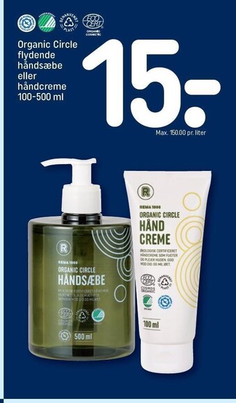 REMA 1000 Organic Circle flydende håndsæbe el. håndcreme tilbud