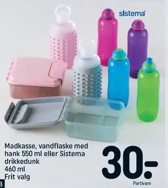 REMA 1000 Madkasse, vandflaske med hank 550 ml el. Sistema drikkedunk tilbud