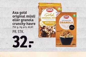 SPAR Axa gold original müsli eller granola crunchy havre tilbud