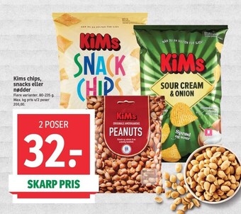 SPAR Kims chips, snacks eller nødder tilbud