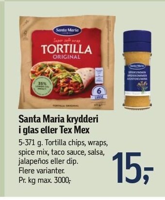 Føtex Santa Maria krydderi i glas eller tex mex tilbud