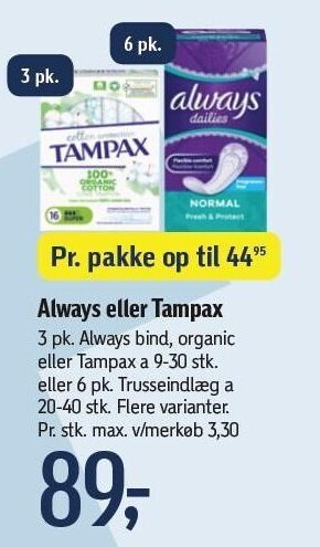 Føtex Always eller tampax tilbud