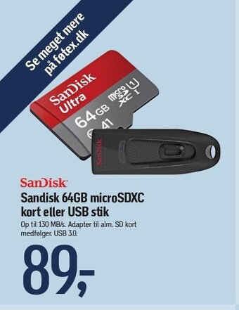 Føtex Sandisk 64GB microSDXC kort eller usb stik tilbud
