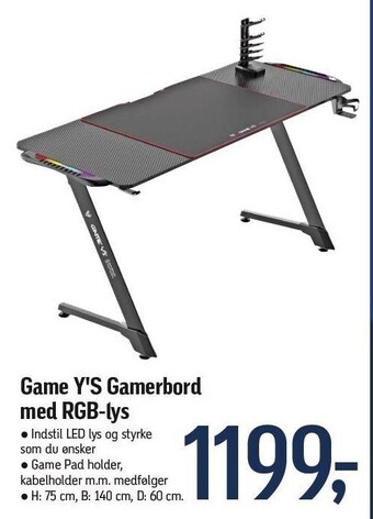 Føtex Game Y'S gamerbord med RGB lys tilbud