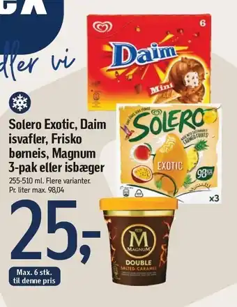 Solero exotic iskasse, frisko børneis, Magnum 3-pak eller isbæger
