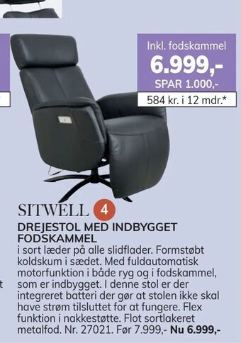 Daells Bolighus Drejestol med indbygget fodskammel tilbud