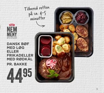 MENY Dansk bøf med løg eller frikadeller med rødkål tilbud
